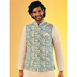 KISAH Printed Pure Cotton Nehru Jacket With Pocket Square-picture-15