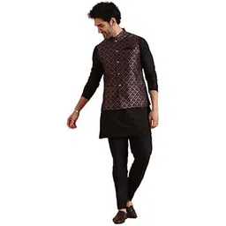 kisah Silk Blend Kurta Jacket Trouser Set for Men | Nehru Jacket Waistcoat Kurta Set with Trousers | Mens Ethnic Collections-KA-0863-5522-T303-picture-52