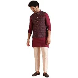 kisah Silk Blend Kurta Jacket Trouser Set for Men | Nehru Jacket Waistcoat Kurta Set with Trousers | Mens Ethnic Collections-KA-0864-5518-T301-picture-36