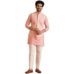kisah Silk Blend Kurta Jacket Trouser Set for Men | Nehru Jacket Waistcoat Kurta Set with Trousers | Mens Ethnic Collections-KA-0866-5371-T301-picture-34