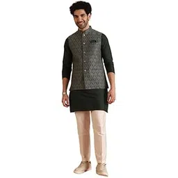 kisah Silk Blend Kurta Jacket Trouser Set for Men | Nehru Jacket Waistcoat Kurta Set with Trousers | Mens Ethnic Collections-KA-0974-5427-T301-picture-37