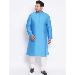 KISAH PLUS Men Blue & White Solid Kurta with Churidar-picture-23