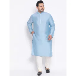 KISAH PLUS Men Blue Solid Straight Kurta-picture-20