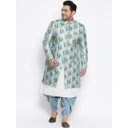 KISAH PLUS Men Green & White Floral Printed Sherwani Set-picture-21