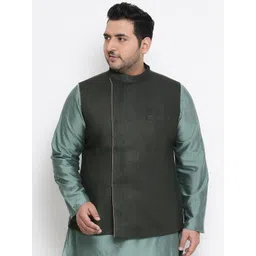 KISAH PLUS Men Green Woven-Design Nehru Jacket-picture-19