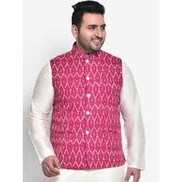 KISAH PLUS Men Magenta Pink Printed Nehru Jackets-picture-29