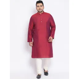 KISAH PLUS Men Maroon & White Solid Kurta with Churidar-picture-35