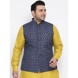 KISAH PLUS Men Navy Blue & Brown Printed Woven Nehru Jacket-picture-29