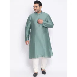 KISAH PLUS Men Olive Green Solid Kurta with Churidar-picture-16