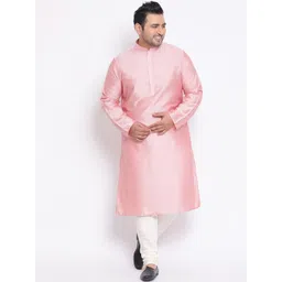 KISAH PLUS Men Peach-Coloured & White Solid Kurta with Churidar-picture-25
