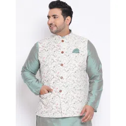 KISAH PLUS Men White & Blue Printed Woven Nehru Jacket-picture-28