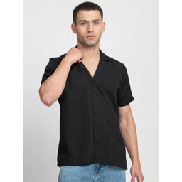KISSOSS Classic Relax Fit Textured Cuban Collar Casual Shirt-picture-11