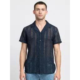 KISSOSS Classic Self Design Short Sleeves Lace Casual Shirt-picture-10