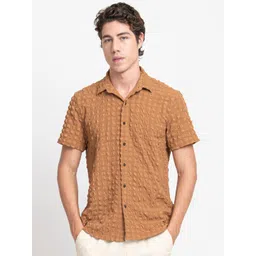 KISSOSS Classic Slim Fit Self Design Short Sleeves Casual Shirt-picture-21