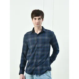 KISSOSS Slim Fit Tartan Checks Checked Spread Collar Cotton Casual Shirt-picture-15