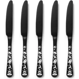 kitchantique Christmas Theme Steak Knives|Flatware for Dinner, Party, Camping|Charcoal Black Stainless Steel Cutlery Set-picture-19