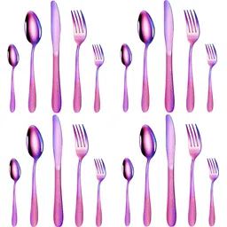 kitchantique Hammered Rainbow Silverware Set | 20-Piece Premium Elegant Flatware Set Stainless Steel Cutlery Set-picture-0