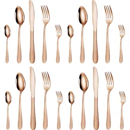 kitchantique Hammered Rosegold Silverware Set | 20-Piece Premium Elegant Flatware Set Stainless Steel Cutlery Set-picture-28