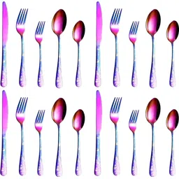 kitchantique Rainbow Silverware Set | 20-Pcs Flatware Set with Floral Printed Handle Stainless Steel Cutlery Set-picture-2