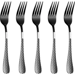 kitchantique Silverware Dinner Forks Set | 5-Pcs Flatware for Dinner, Party | Charcoal Black Stainless Steel Cutlery Set-picture-27