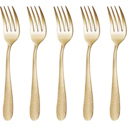 kitchantique Silverware Fruit Forks Set | 5-Pcs Flatware for Salad, Dessert | Aurum Gold Stainless Steel Cutlery Set-picture-14