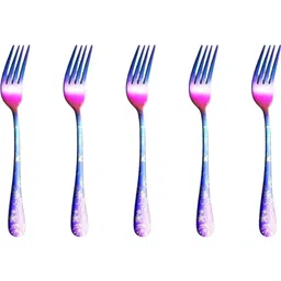 kitchantique Silverware Fruit Forks Set | 5-Pcs Flatware for Salad, Dessert | Rainbow Stainless Steel Cutlery Set-picture-24