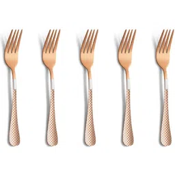 kitchantique Silverware Fruit Forks Set | 5-Pcs Flatware for Salad, Dessert | Rosegold Stainless Steel Cutlery Set-picture-21