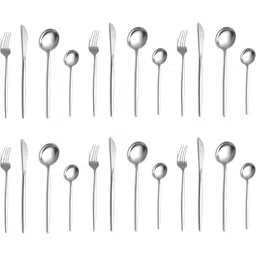 kitchantique Sterling Silver Silverware Set | 24-Piece Flatware For Dinner, Camping & Gifting Stainless Steel Cutlery Set-picture-29