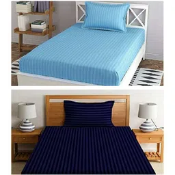 kitchdeco 210 TC Cotton Single Striped Flat Bedsheet-picture-14