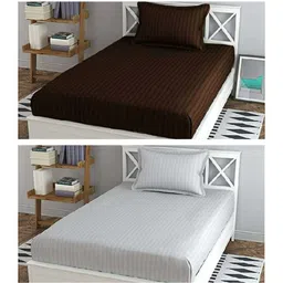 kitchdeco 210 TC Cotton Single Striped Flat Bedsheet-picture-41