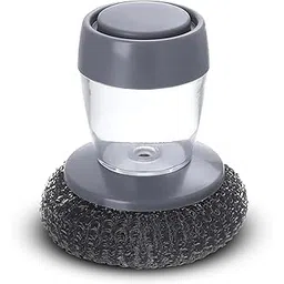 Kitchen Soap Dispensing Palm Brushes with Replaceable Scrubber & Wire Ball, Push Button Liquid, Non-Slip Handle, Rust-Resistant Dish Cleaning Tool for Sink, Pots 1 Pcs-picture-13