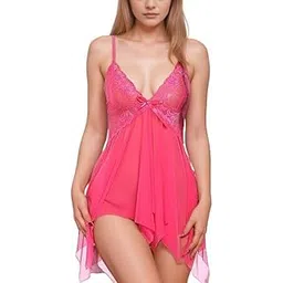 kittybees Flared Lingerie for Women V Neck with Bow, Silk Solid Above Knee Night Dress, Honeymoon Lingerie Set, Chemise for Women (Black, Free Size)-picture-46