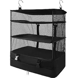 Kitwe Portable Hanging Shelves Travel Storage Bag Compression Packing Cube for Suitcase Luggage Compartments Closet Organizer Collapsible with Extension Layer Large Capacity, Black-image-2