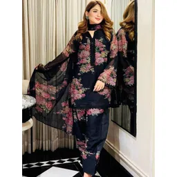 KIWA STUDIO Women Ethnic Motifs Embroidered Regular Sequinned Kurta with Trousers & With Dupatta-picture-21