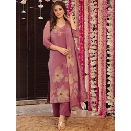 KIWA STUDIO Women Floral Printed Regular Kurta with Trousers & With Dupatta-picture-31