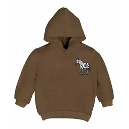 Kiwi Fleece Knit Full Sleeves Zebra Embroidered Hooded Sweatshirt - Brown-picture-13
