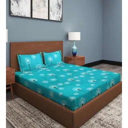 Blue Abstract 300 TC Poly Cotton King Sized Fitted Bed Sheets with 2 Pillow Covers by Klotthe-picture-13