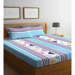 Blue Floral 300 TC Cotton Blend King Sized Bed Sheets with 2 Pillow Covers by Klotthe-picture-39