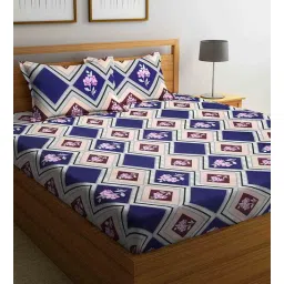 Blue Geometric 210 TC Polycotton 1 Double King Size Bedsheet with 2 Pillow Covers by Klotthe-picture-11