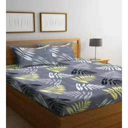 Grey Floral 300 TC Cotton Blend Double Bedsheet with 2 Pillow covers by Klotthe-picture-11