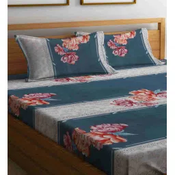 klotthe Grey Floral 300 Tc Cotton Blend King Sized Bed Sheets With 2 Pillow Covers image 3