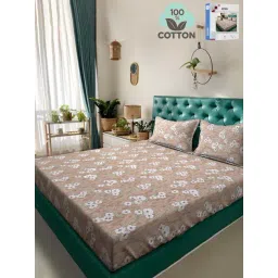 Klotthe Beige 400 TC Cotton Double Book Fold Bedsheet with 2 Pillow Covers-picture-36