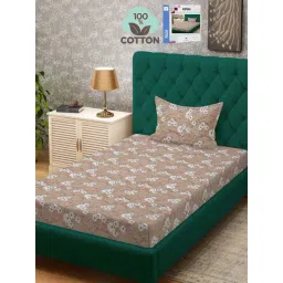 Klotthe Beige 400 TC Cotton Single Book Fold Bedsheet with Pillow Cover-picture-19