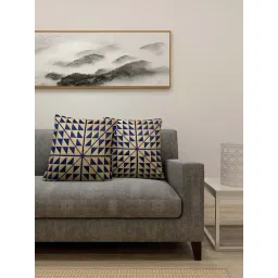 Klotthe Beige & Blue Cotton Cushion Covers - Set of 2-picture-31