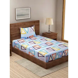 KLOTTHE Blue 210 TC Geometric Cotton Blend Single Bedsheet with 1 Pillow cover-image-17