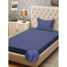 KLOTTHE Blue 300 TC Fitted Single Bedsheet & Pillow Covers-image-42