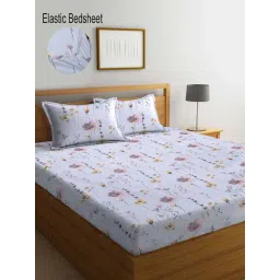 Klotthe Blue 300 TC Polycotton Double Fitted Bedsheet with 2 Pillow Covers-picture-14