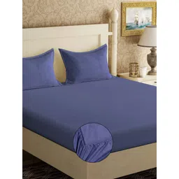 KLOTTHE  Blue 300TC Fitted Double Bedsheet With 2 Pillow Covers-image-46