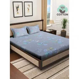 Klotthe Blue 400 TC Cotton Double Bedsheet with 2 Pillow Covers-picture-10