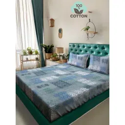 Klotthe Blue 400 TC Cotton Double Bedsheet with 2 Pillow Covers image 1